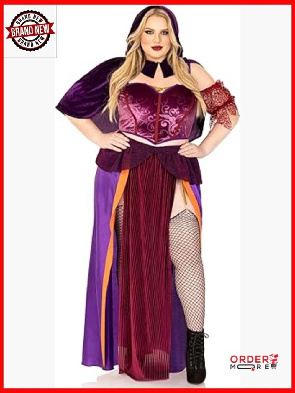 Plus Size Witch Costume with Cape Velvet Crop Top Skirt Halloween